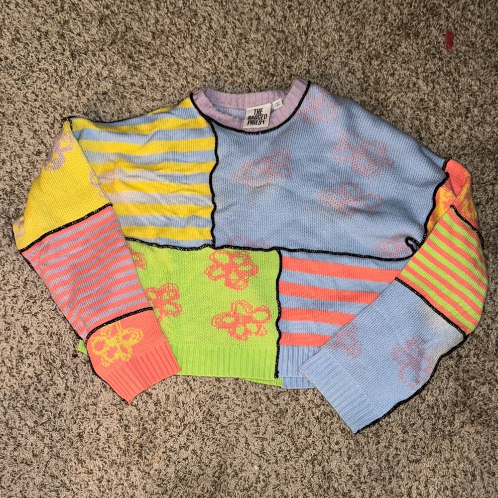 The Ragged Priest Color Block Retro Sweater size small